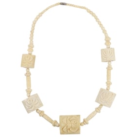 Chinese Carved Bone Beaded Necklace