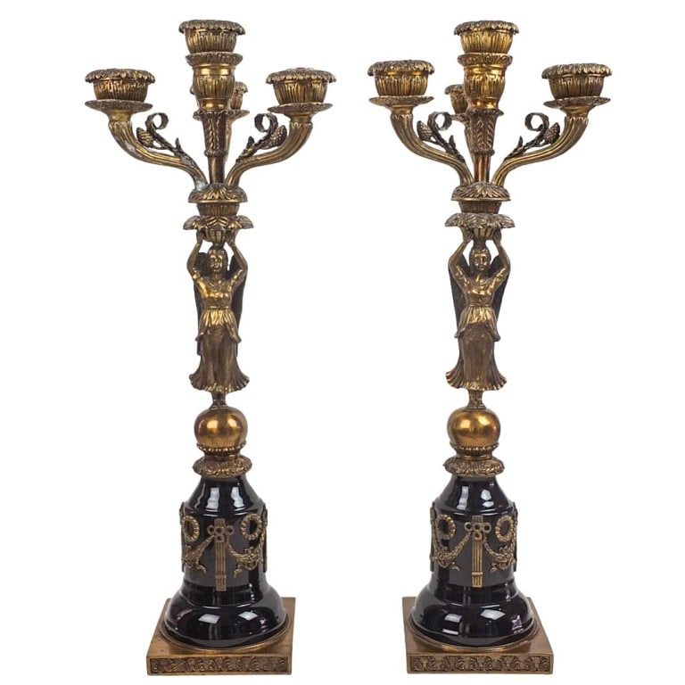 Pair of Empire Style Bronze Candelabra (1 of 9)