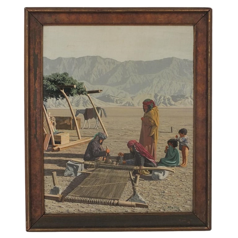 Paul R. Jones (b. 1909): Paul R. Jones, American (B. 1909) Oil on Panel "Natives of the Plains" Signed Lower Right. Measures 20" x 16". Frame measures 23-1/2" x 19-5/8". Condition: Good condition. Estimate 200 - 400 Domestic