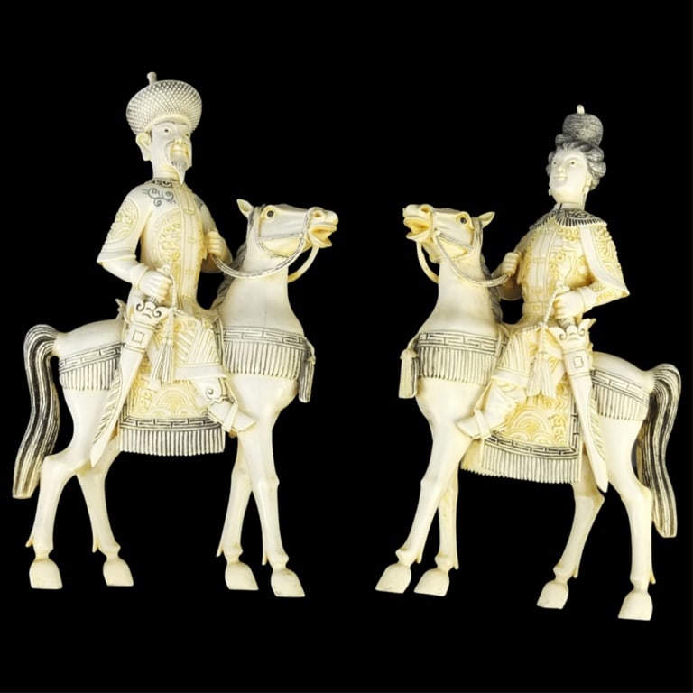 Pair of Chinese Carved Figures on Horseback (1 of 3)