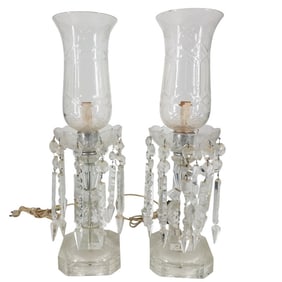 Pair of Vintage Hurricane Luster Lamps