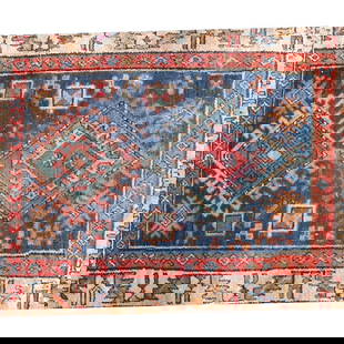 Semi Antique Turkish Rug: Semi Antique Turkish Wool Rug. Measures 49" x 39-1/2". Condition: Some bleeding otherwise good condition. Estimate 100 - 200 Domestic shipping Third party