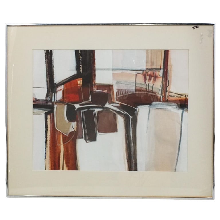 Sandra Marchetti (20th Century): Sandra Marchetti (20th Century) Mixed Media on Paper "Abstract Scene" Signed Center Right. Sight measures 14" x 18". Frame measures 20-1/8" x 24-1/4". Condition: Good condition. Estimate 50 - 150 Dome