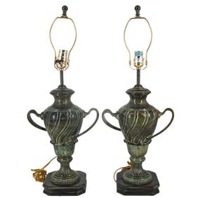 Pair of Bronze Urn Lamps