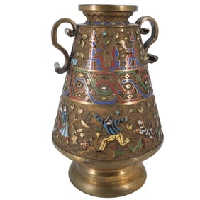 Antique Japanese Champleve Bronze Vase