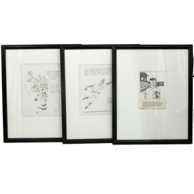 Grouping of Three Baseball Gouache Paintings