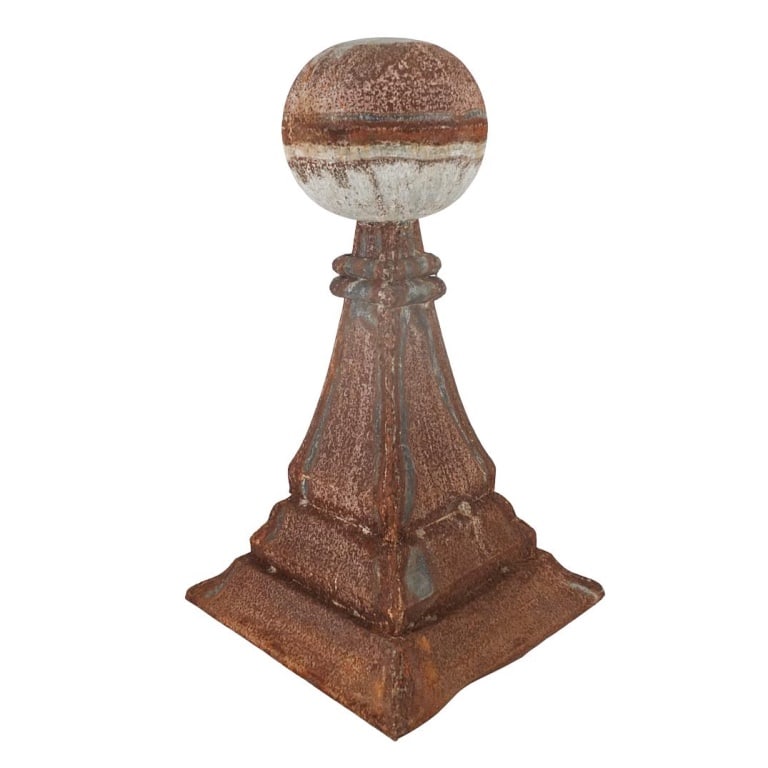 Vintage Farmstead Finial with Ball: Vintage Metal Farmstead Finial with Ball. Measures 25" x 13-3/4" x 13-3/4". Condition: Corrosion to the surface. Estimate 50 - 150 Domestic shipping Third party