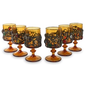 Vintage Art Nouveau Amber Glass Goblets