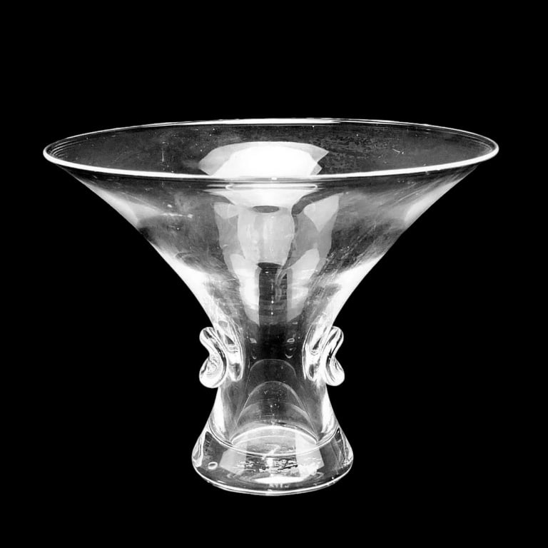 Vintage Steuben Crystal Vase: Vintage Steuben Crystal Vase with Mock Handles. Signed on the base. Measures 5-1/4" x 6-3/4". Condition: Good condition. Estimate 40 - 60 Domestic shipping Third party