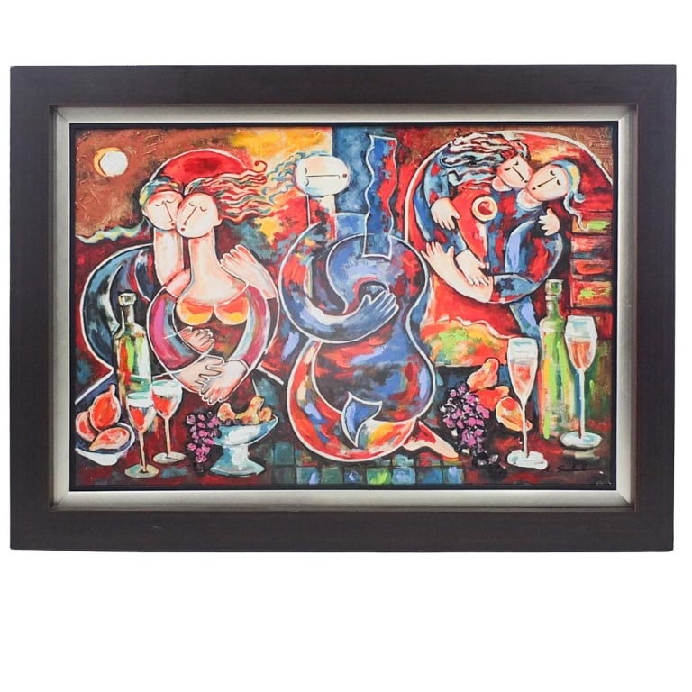 20th Century Modernist Acrylic on Canvas: 20th Century Modernist Acrylic on Canvas "Jazz Night" Signed Lower Right. Measures 20" x 30". Frame measures 26-1/4" x 36". Condition: Good condition. Estimate 50 - 150 Domestic shipping Third party