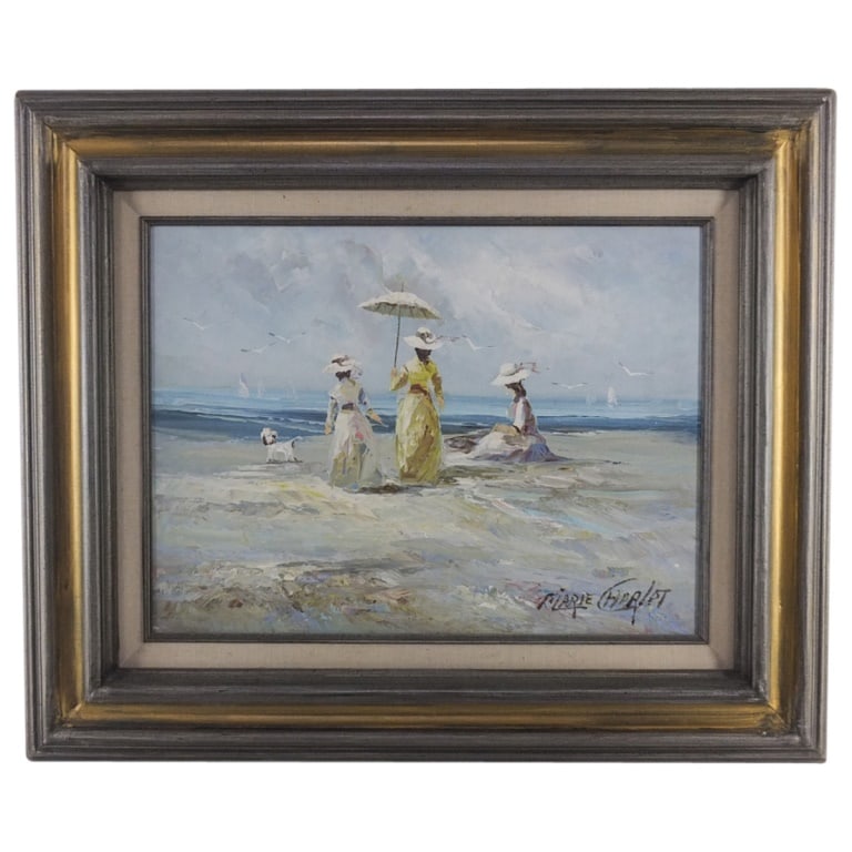 Mary Charlot, French (20th C.): Mary Charlot, French (20th Century) Oil on Canvas "Beach Scene" Signed Lower Right. Sight measures 12" x 16". Frame measures 19-1/4" x 23-1/4". Condition: Good condition. Estimate 50 - 150 Domestic sh