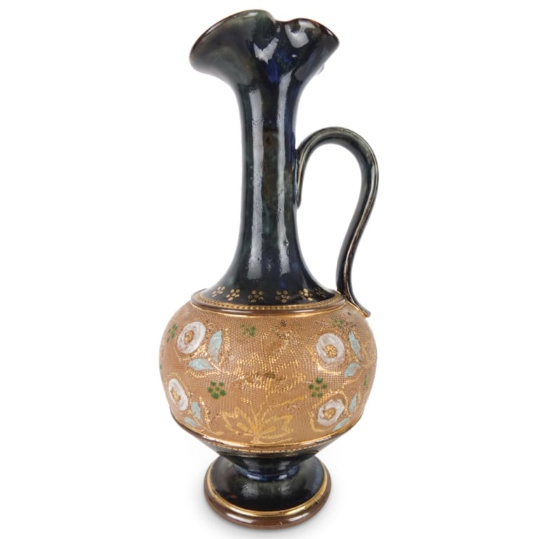 Vintage Royal Doulton Burslem Ewer: Vintage Royal Doulton Burslem Tapestry Porcelain Ewer. Marked on the base. Measures 8-1/2" x 4". Condition: Good Condition. Estimate 50 - 150 Domestic shipping Third Party