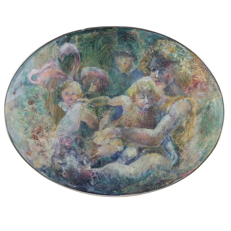 Selma Alden (20th C.): Selma Alden, American (20th Century) Oil on Canvas "Portrait of a Family" Signed Lower Left. Measures 27-3/4" x 36-7/8". Frame measures 28" x 36". Condition: Good condition. Estimate 50 - 150 Domestic
