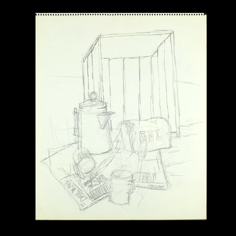 John Barnes Dobbs, American (1931 - 2011): John Barnes Dobbs, American (1931 - 2011) "Still Life" Charcoal Drawing on Paper, Signed and Dated 1957 Lower Right. Unframed. Sheet measures 16-7/8" x 14". Condition: Good condition. Estimate 40.00 -