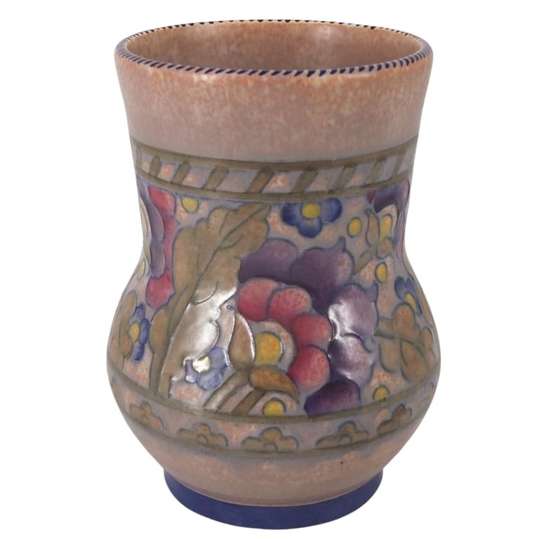 Charlotte Rhead (1885 - 1947) Crown Ducal Vase: Charlotte Rhead (1885 - 1947) for Crown Ducal Ribbed Porcelain Vase. Signed on the base. Measures 7-1/4" x 5-1/4". Condition: Good Condition Estimate 100 - 300 Domestic shipping Third Party