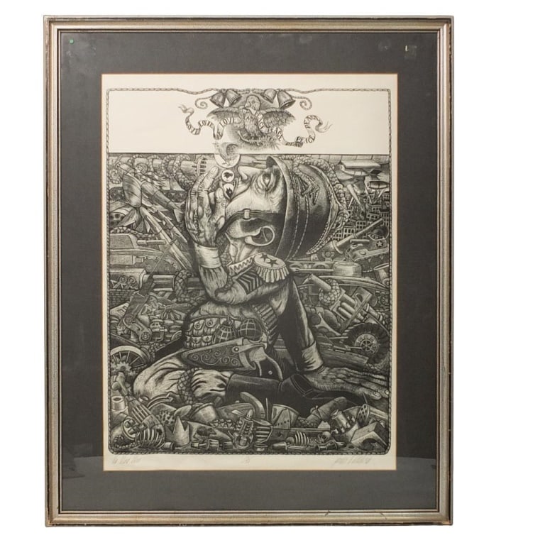 James Grashow (Born 1942): James Grashow (Born 1942) Lithograph on Paper "No More War" Signed and Numbered 115 of 150. Sight measures 27-1/4" x 20". Frame measures 35" x 28". Condition: Good Condition Estimate 100 - 300 Domesti