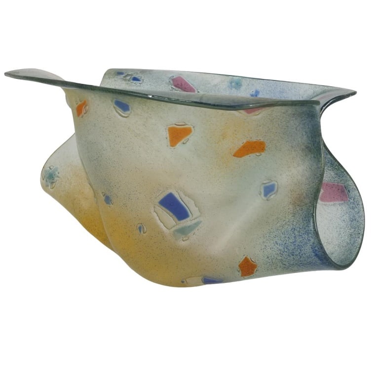 Large Signed Modernist Glass Sculpture: Large Signed Modernist Art Glass Napkin Sculpture. Marked on the base. Measures 8" x 13-1/2" x 10-3/4". Condition: Good Condition. Estimate 100 - 300 Domestic shipping Third Party