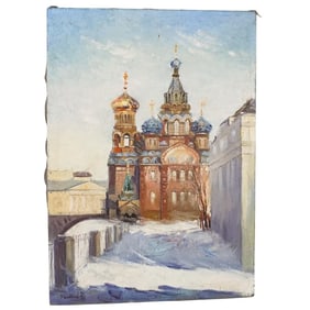 Mid-Century Russian Oil on Canvas