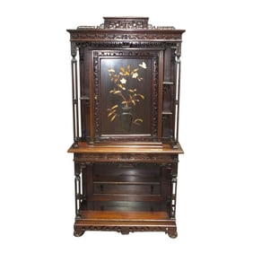 Antique Japanese Shibayama Inlaid Carved Cabinet