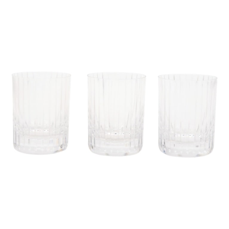 Baccarat Crystal17 Oz Flat Tumblers: Lot of three Baccarat "Harmonie" 17 Oz flat tumblers. Signed. Measures 4-3/4" x 3-3/4". Condition: Good condition. Estimate 200 - 400 Domestic shipping Third party