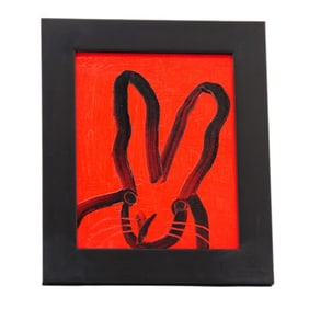 Attributed to Hunt Slonem Oil/Panel "Red Bunny"