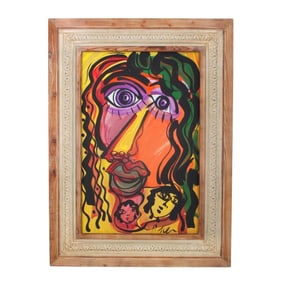 Peter Keil Oil on Board "3 Faces" Orig Frame