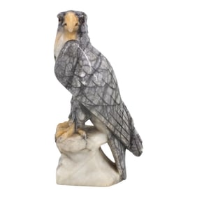 Carved Alabaster Eagle Sculpture w/ Glass Eyes