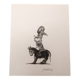 Attrib To Roberto Fabelo Ink/paper "2 on a Burro"