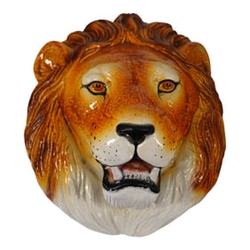 Large Italian Majolica Glazed Ceramic Lions Head