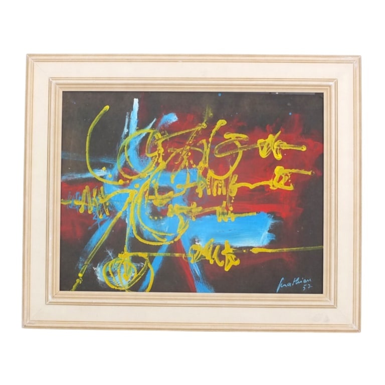 Attr: Georges Mathieu Oil/Cardboard Abstract, '57: Attributed to: Georges Mathieu, French (1921-2012) Oil on Cardboard "Abstract, '57". Signed and dated lower right. Measures 10-3/4" x 14", frame measures 14-1/2" x 17-3/4" Condition: Good condition. E