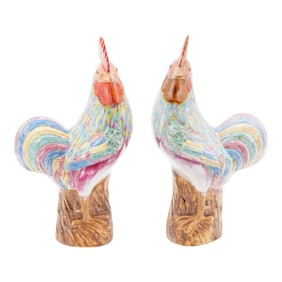 Pair of Chinese Export Roosters