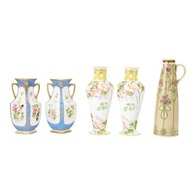5 Vintage Nippon Hand Painted Porcelain Vases