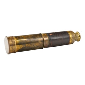 19th C Brass & Leather Two-Draw Spyglass