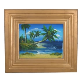 Rodney Demps Oil on Panel "Palms Over Water"
