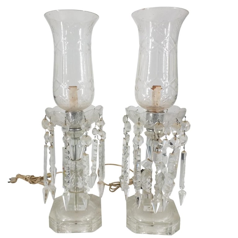 Pair of Vintage Hurricane Luster Lamps (1 of 5)