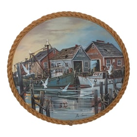 Ben Cannon Oil/Canvas Fishing Boats w/ Rope Frame