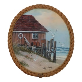 Ben Cannon Oil on Canvas "Beach House" Rope Frame