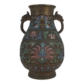Antique Japanese Champlevé Bronze Vase