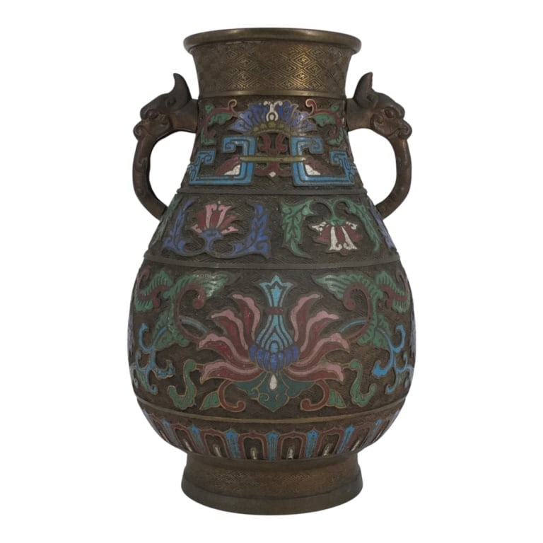 Antique Japanese Champlevé Bronze Vase (1 of 3)