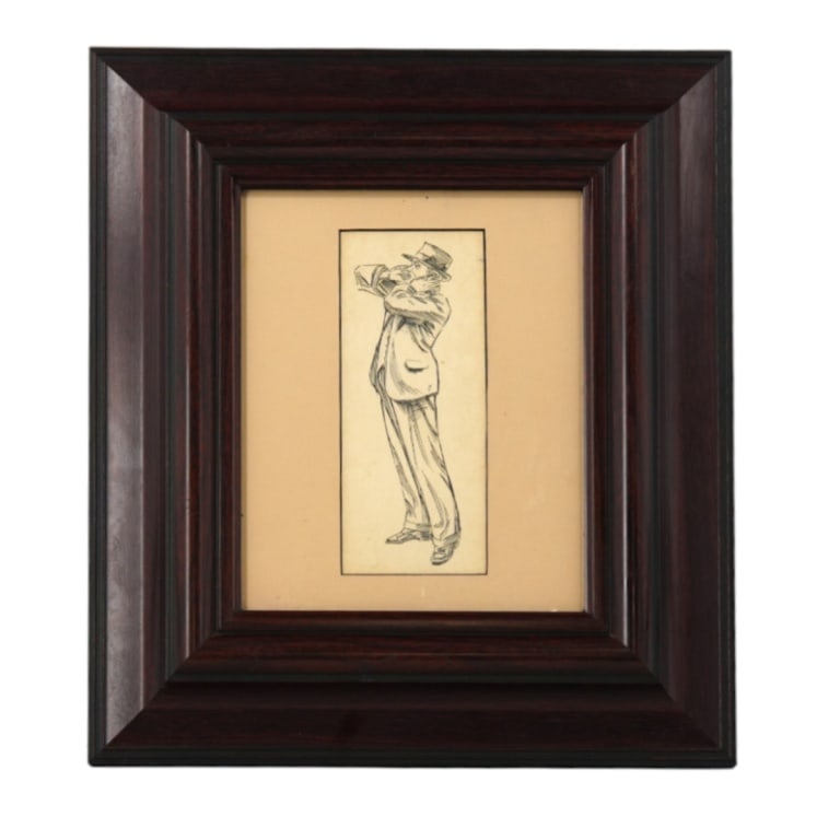 Attributed to: Frank Xavier Leyendecker Drawing: Attributed to: Frank Xavier Leyendecker, American (1877/78 - 1924) drawing on paper "Figure" unsigned. Sight measures 7-5/8" x 3". Frame measures 15-3/8" x 13-7/8". A piece listed as "attributed to" a