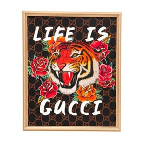 Framed mixed media on board "Life is Gucci"