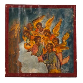 Vintage Russian School Painted Religious Icon