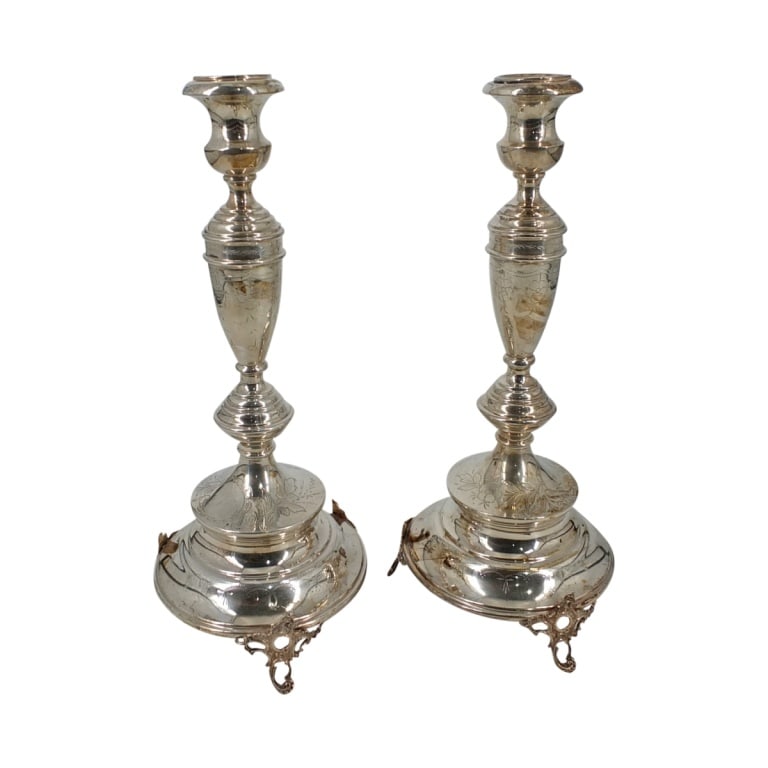 Pair 19C Austrian 800 Silver Judaica Candlesticks