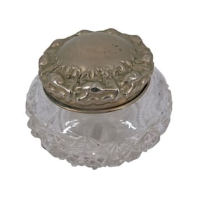 Antique Glass Powder Jar with Silver Lid