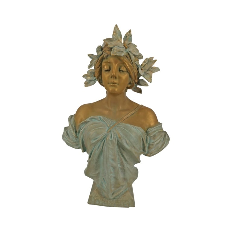 Ernst Wahliss Art Nouveau Amphora Bust "Daphne": Ernst Wahliss (1836 - 1900) Art Nouveau Amphora Ceramic Bust "Daphne". Marked with blue crown EW Turn Austria mark, 4278. Measures 15-1/2" H x 11" W. Condition: Good condition with minor light crazing