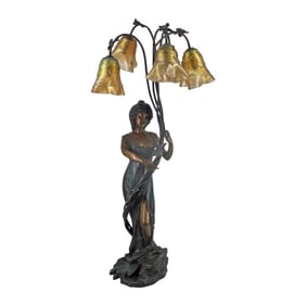 LARGE After Moreau Art Nouveau Figural Bronze Lamp