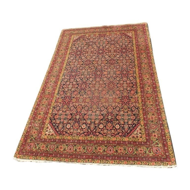 Antique Sarouk Farahan Rug: Antique Sarouk Farahan Rug. Unsigned. Measures 95-1/2" x 67-1/2". Condition: Condition consistent with age and use. Estimate 1000 - 1500 Domestic shipping Third Party