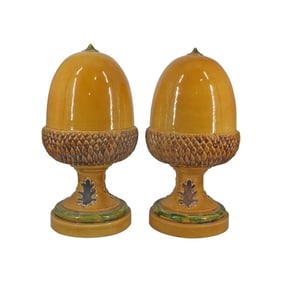 Pair of Huge Acorn Form Majolica Pottery Finials
