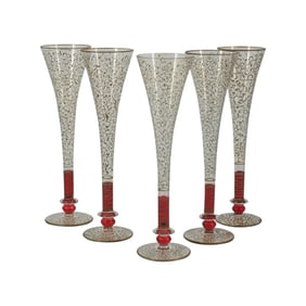 5 Vintage Hand-Blown "Rioja" Glass Flutes