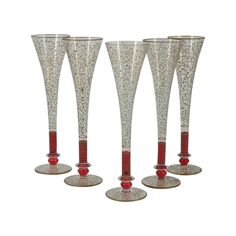 5 Vintage Hand-Blown "Rioja" Glass Flutes (1 of 5)